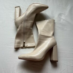 Chic Beige Block Heel Ankle Boots